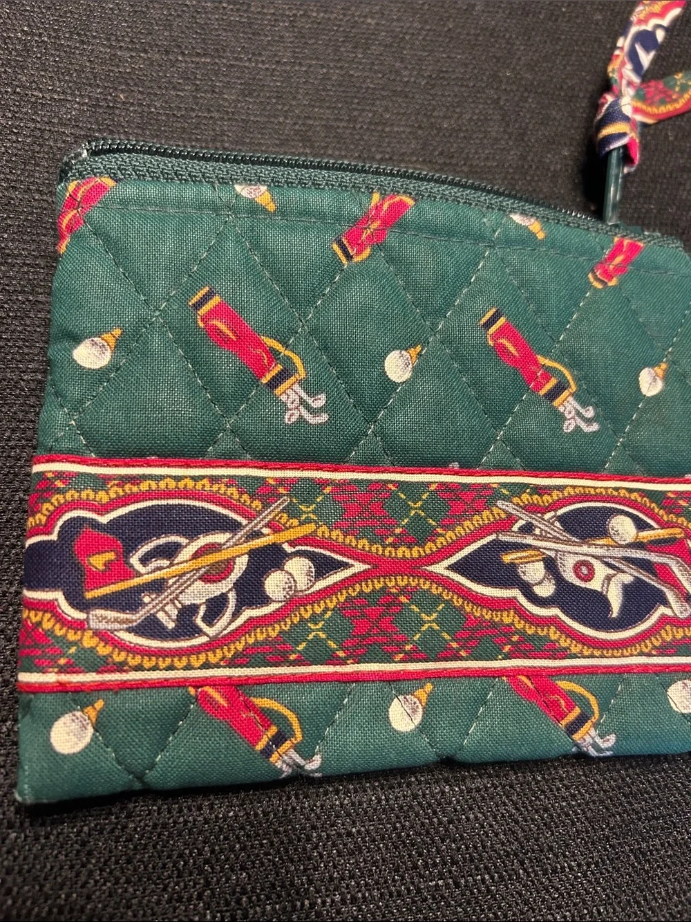 Vera Bradley Teal Quilted Wristlet with Red and Navy Pattern